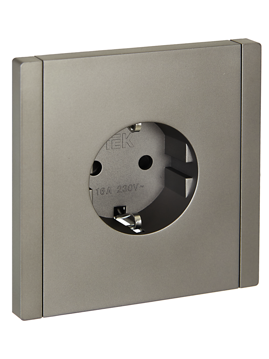 FORTEPIANO Розетка 1-местная с заземлением с защитными шторками винтовое крепление 16А FP515 сталь IEK