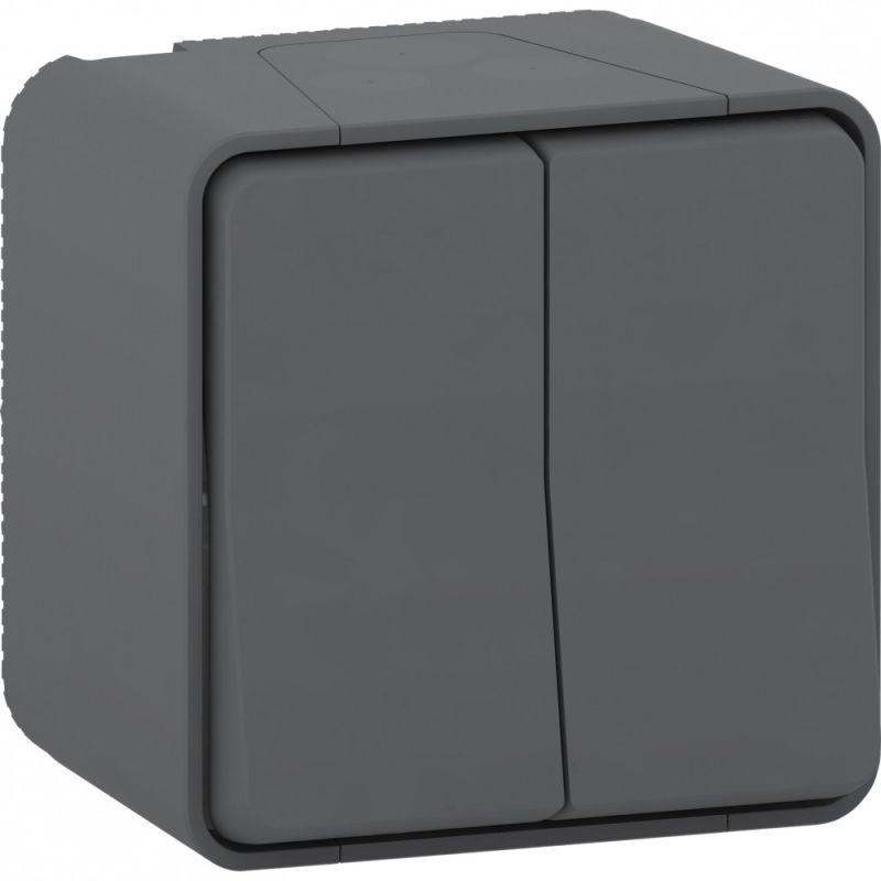 Выключатель проходной двухклавишный ОП Mureva Styl 10А IP55 (сх. 6+6) в сборе антрацит SchE MUR35022