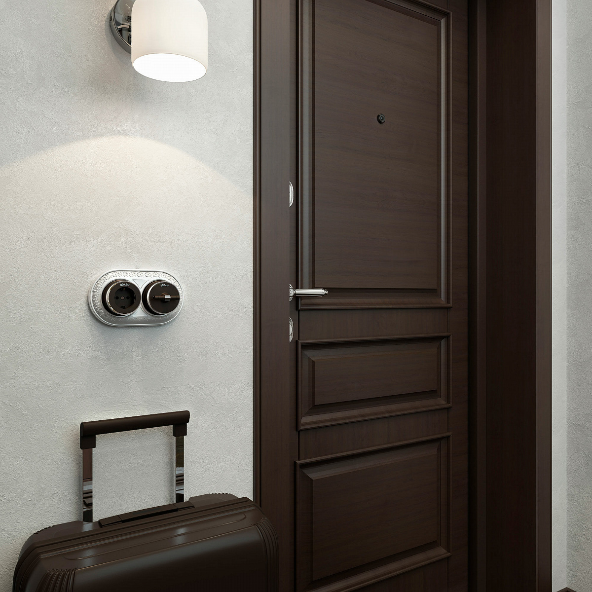 Розетка с заземлением Vintage мокко матовый/хром W5871052